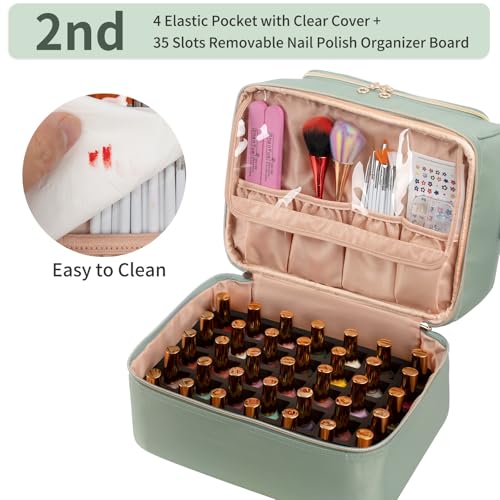 CUBETASTIC Green Nail Polish Organizer Case - Holds 45 Bottles & Manicure Tools