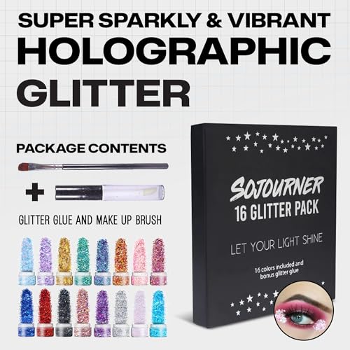 Body Glitter Set – 16 Colors Holographic Festival Makeup with Glue