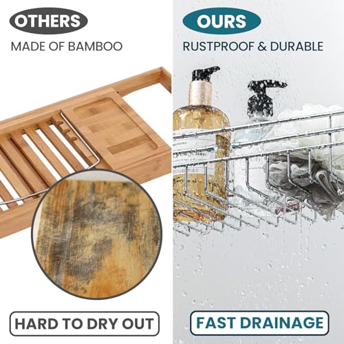 Expandable Bathtub Caddy Tray with Tablet Holder | 304 Stainless Steel