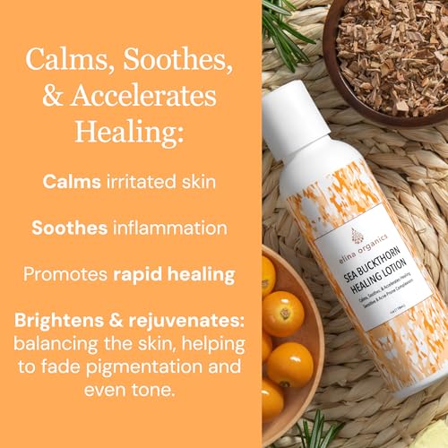 Sea Buckthorn Healing Lotion, 4oz ? Soothing Moisturizer with MSM, Black Willow Bark & Zinc Oxide ? Organic, Vegan ? Repairs Acne, Redness & Skin Irritation
