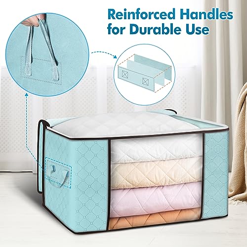 Large Storage Bags, 2 Pack Clothes Storage Bins Foldable Closet Organizers Storage Containers with Durable Handles Thick Fabric for Blanket Comforter Clothing Bedding 90L