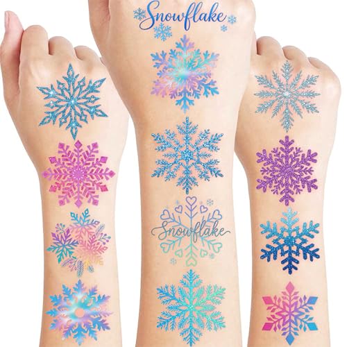 Blue Snowflake Temporary Tattoos for Kids, 96 PCS