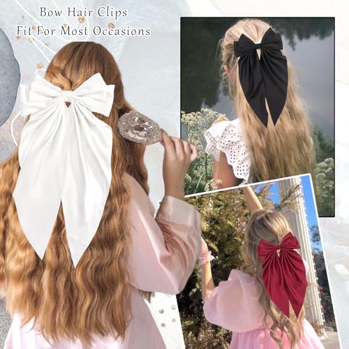 FULZTEY Hair Bows for Women Red Soft Satin Bow Hair Clips Coquette Bows Hair Barrettes with Long Tail Ribbon Bowknot Hair Accessories for Girls Teen 6 Pack