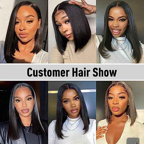 Wear and Go Glueless Bob Wig Human Hair Straight, 6x4 Pre-Cut HD Lace Glueless Wigs Pre-Plucked, Transparent Lace Front Closure Wigs for Women 180% Density 10 inch