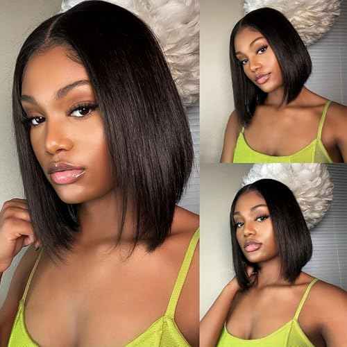 10 Inch Bob Wig Human Hair 200 Density 13x4 HD Transparent Lace Front Wigs Human Hair Pre Plucked Short Bob Glueless Straight Wigs for Women Natural Color