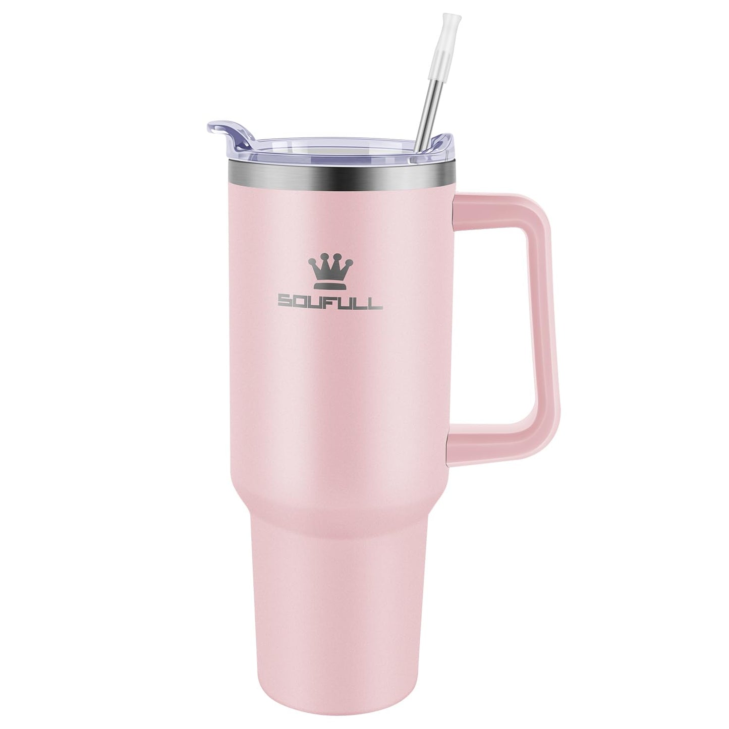 40 oz Tumbler with Handle and Straw Lid, 100% Leak-proof Travel Coffee Mug, Stainless Steel Insulated Cup for Hot and Cold Beverages, Keeps Cold for 34Hrs or Hot for 10Hrs, Dishwasher Safe (Pink)