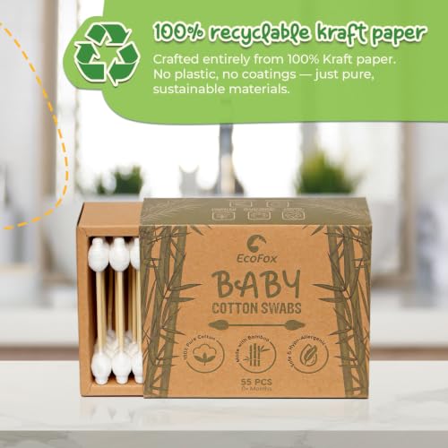 EcoFox Baby Cotton Swabs 220 Count - Bamboo & Pure Cotton