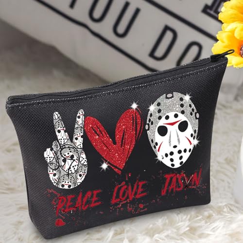 BWWKTOP Mask Slasher Cosmetic Makeup Bag Mask Fans Gifts Peace Love Zipper Pouch Bag Machete Killer?? Merchandise (PEACE JASON)
