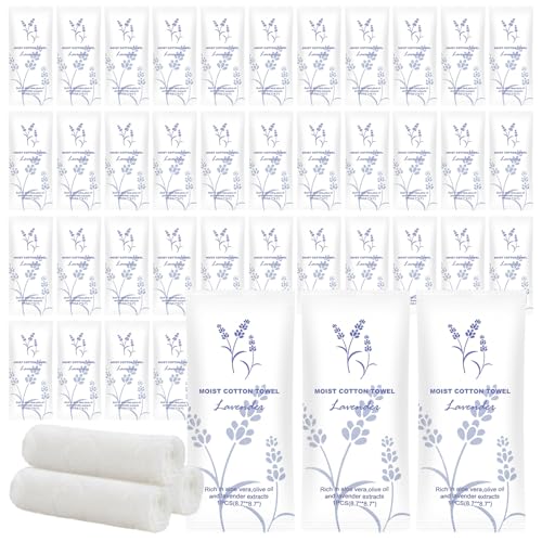 Moist Cotton Towel Bulk Moist Towelettes Individually Wrapped,White Towel Services,Refreshment Pre Moistened Towels for Dentist Travel Sport Party Hotel 200,Lavender