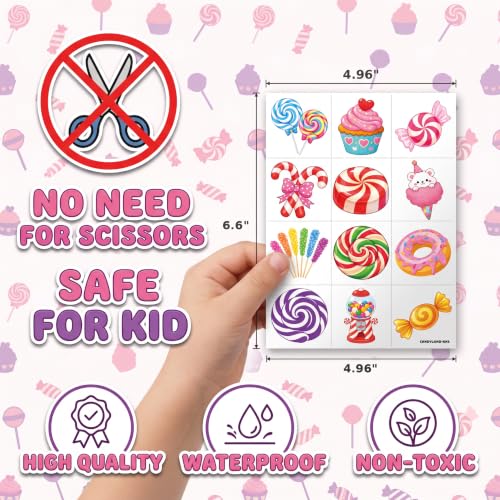 96 Candy Temporary Tattoos for Kids - Dessert Theme Party Favors