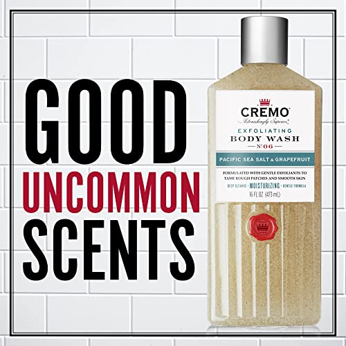 Cremo Rich-Lathering Exfoliating Pacific Sea Salt & Grapefruit Body Wash for Men, A Refreshing Scent with Notes of Fresh Mint, Citron, Cedar and Moss, 16 Fl Oz