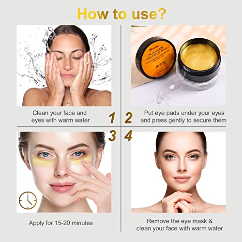 24k Gold Under Eye Patches - 60 Pcs Collagen Hyaluronic Acid Mask