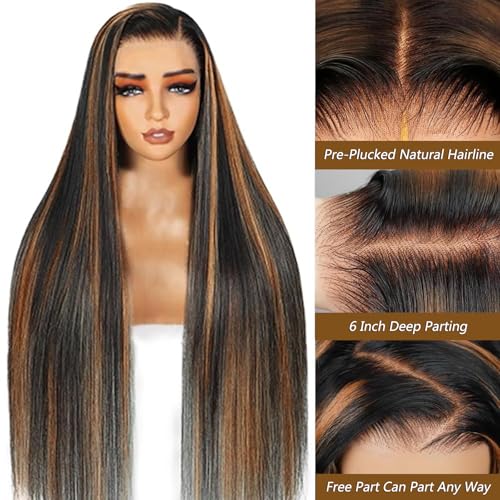 Fiumer 20-Inch Ombre Lace Front Wig Human Hair 1B/30 Highlights