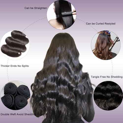 Body Wave 12A Human Hair Bundles 22 24 26 Inch Body Wave Bundles Human Hair 100% Unprocessed Virgin Hair Extensions Raw Quick Weave Extensions Natural Black