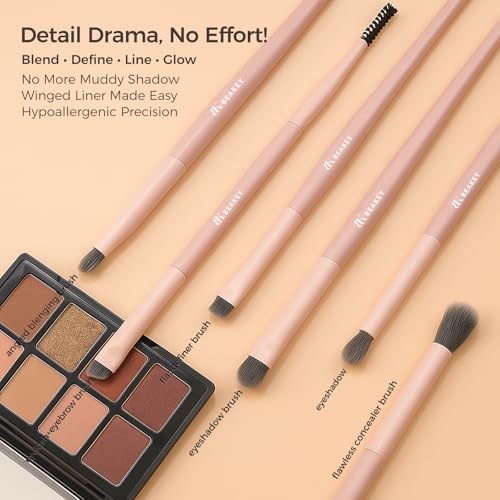 BEAKEY Pink Makeup Brushes Set?10 Pcs Taklon Bristles for Foundation Powder Blush Contour Eyeshadow & Concealer with Durable Birch Handles