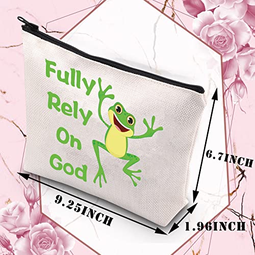 BDPWSS Frog Gift For Frog Lovers Frog Makeup Bag Fully Rely On God Frog Themed Cosmetic Bag Frog Owner Gift Frog Christian Gift (Frog on god)