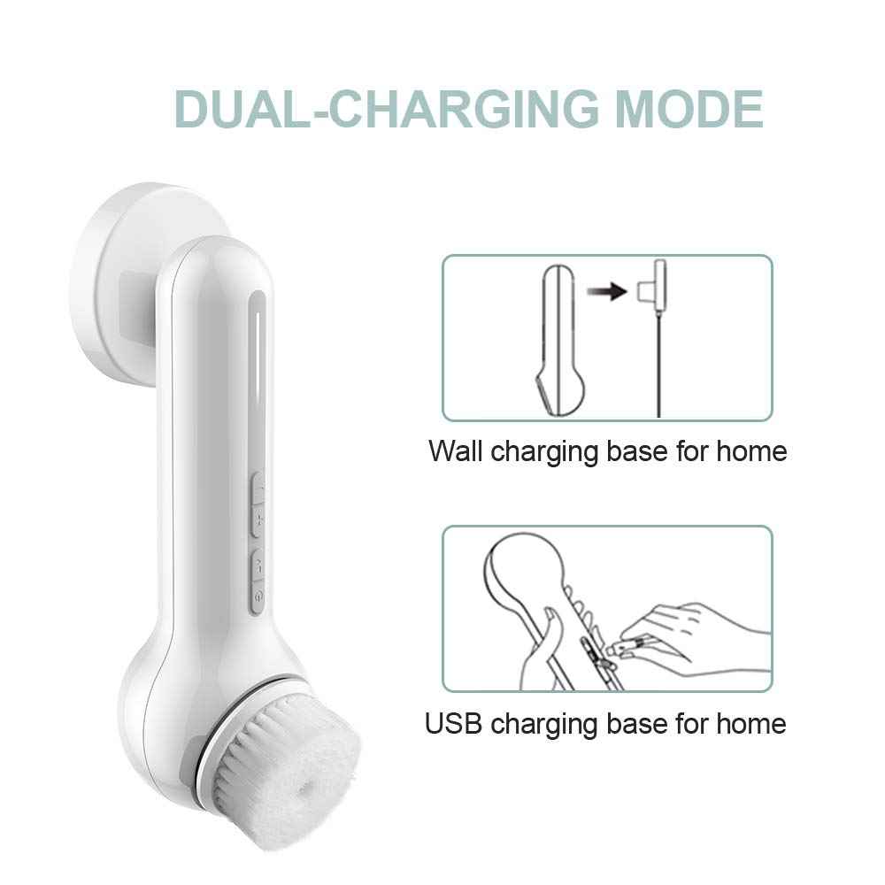 Face Scrubber Exfoliator, TOUCHBeauty Upgraded Rechargeable Electric Facial Cleansing Brushes with 3 Brush Heads,360° Spin Rotation for Exfoliating, Massaging and Deep Cleansing, Waterproof