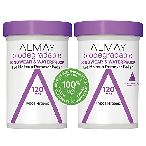 Almay Biodegradable Makeup Remover Pads, Longwear & Waterproof, Hypoallergenic, Fragrance-Free, Dermatologist & Ophthalmologist Tested, 2 Pack