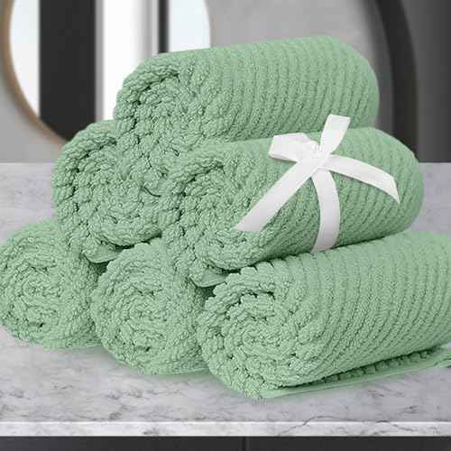 VOOVA & MOVAS Face Towels, 6PC 13"x13" - 100% Cotton | Quick Dry | Thick | Soft | Light Weight | Absorbent, Luxury Face Towels for Bathroom & Showering, Bathroom Decor, Mint Green