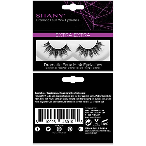SHANY Classic Faux Mink Eyelashes - Durable Single Pair 3D Reusable Fluffy and Soft Strip Lash with Medium Volume - EXTRA EXTRA