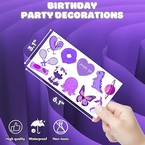 Purple Temporary Tattoos 10 Sheets 100 PCS Party Favors