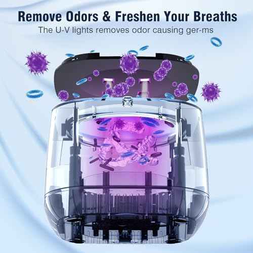 Ultrasonic Retainer Cleaner Machine U-V, 45KHz 2 Modes Quiet, Denture Aligner Cleaner Mouth Guard Dental Cleaning Ultrasonic for All Dental Appliances, Jewelry 6.8oz Black