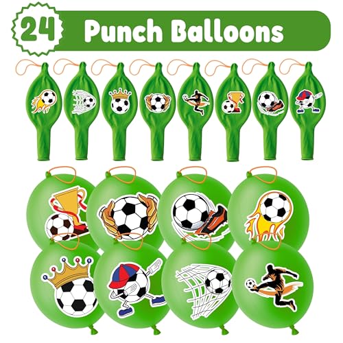 Soccer Party Favors Bundle - 24 Punch Balloons & 48 Tattoos
