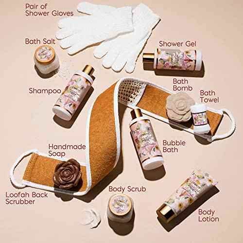 Christmas Gifts, Bath and Body Gift Set for Women and Men, Vanilla Coconut Birthday Gift Basket, 13pc Spa Gift Set, Gifts for Mom, Gift Sets for Women - Bath Bomb, Body Lotion, Bubble Bath & More