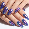 Purple Chrome Press On Nails - Long Almond Soft Gel 24PCS Kit