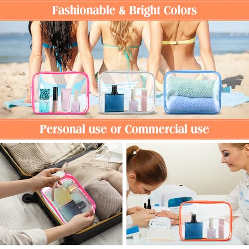 Cunno 60 Pcs Clear Makeup Bags Cosmetic Storage Bags PVC Zipper Pouches Travel Waterproof Toiletry Plastic Case Bulk for Women Organizing Summer Vacation Travel Bathroom(Vivid Color)
