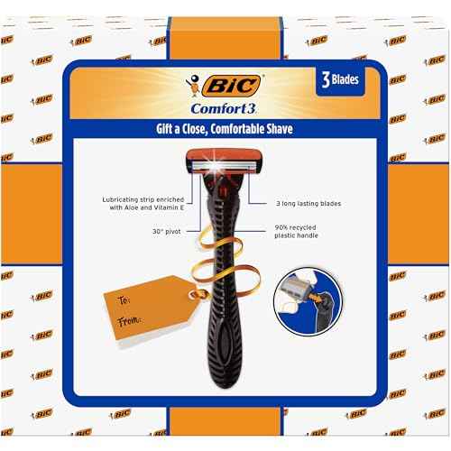 BIC Comfort 3 Refillable Men's 3-Blade Razors Holiday Gift Set, 1 Handle and 14 Cartridges, Stocking Stuffer for Men