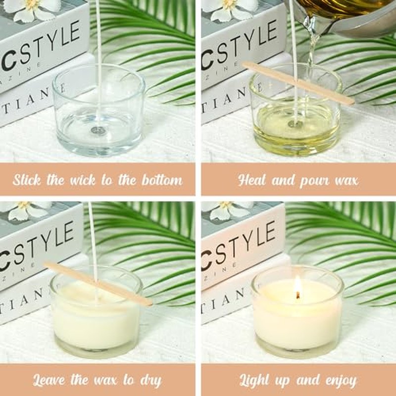 4oz Clear Candle Jars 15 Pack with Bamboo Lids & Wicks