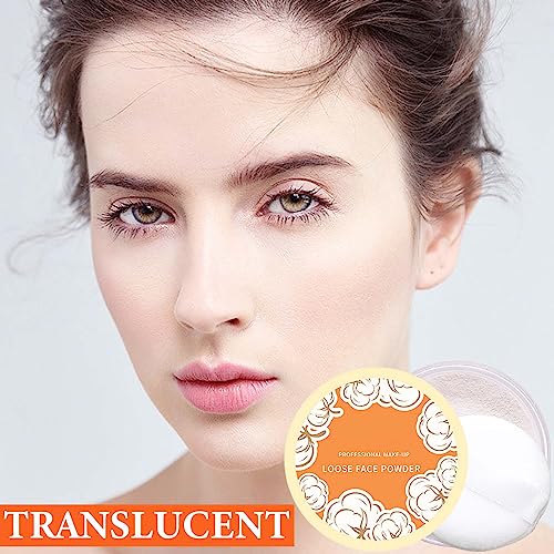 Oil Control Loose Face Powder with Puff, Translucent Setting Powder
