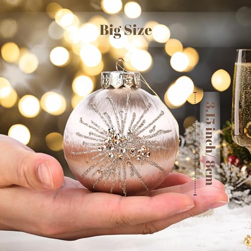 Christmas Ornaments Champagne Xmas Balls - Pack of 15 Luxury Christmas Tree Decorations Shatterproof - Satin Glitter Xmas Bulbs Set, 3.15 inch 80mm