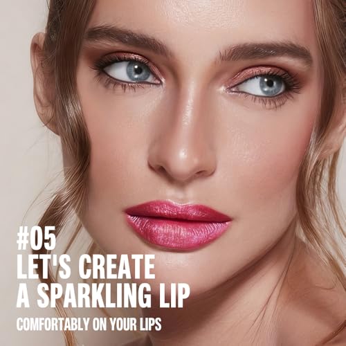 evpct Rose Red Shimmery Metallic Lipstick & Lip Liner Set 1Pcs -05