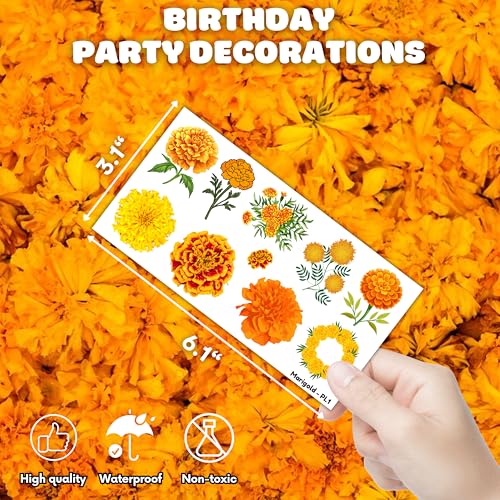 100 PCS Marigold Flower Temporary Tattoos | Day of Dead
