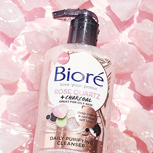 Bioré Rose Quartz + Charcoal Daily Face Wash, Oil Free Facial Cleanser Energizes Skin, Dermatologist Tested and Cruelty Free, 6.77 Ounces (Pack of 3)