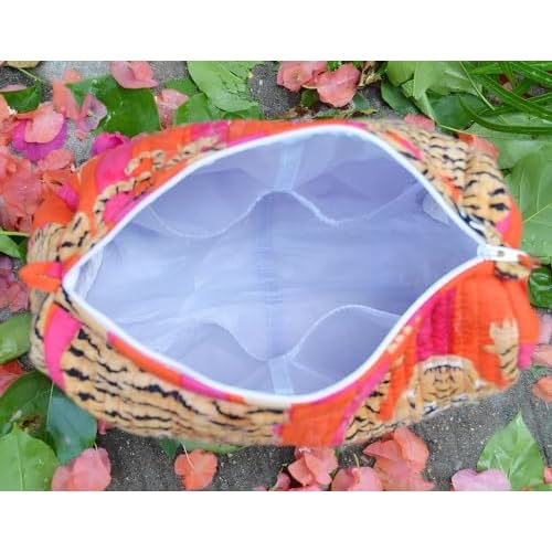 INDACORIFY 100% Cotton Block Print Cosmetic Toiletry Bags Boho Beauty Toiletry Kits Travel Case Pouch for Women's Printed Cotton Tote Bag (Pattern- 2)