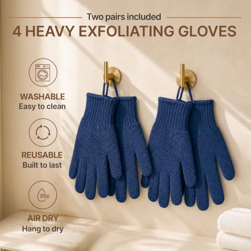 Exfoliating Gloves (4 Pack) - Remove Dead Skin & Improve Texture