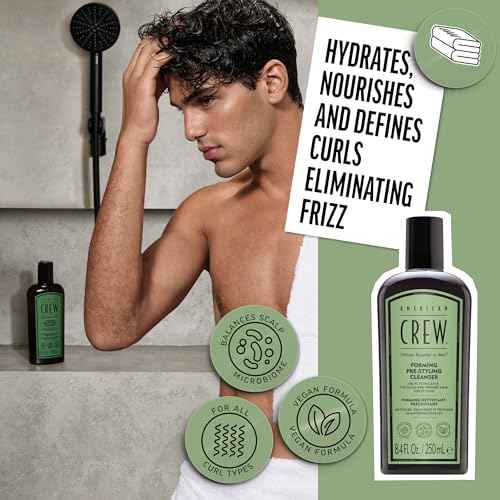 AMERICAN CREW Men's Pre-Styler Forming Shampoo for Textured & Curly Hair, Anti-Frizz & Curl Defining, With Jojoba Oil, Vegan, 8.5 fl oz