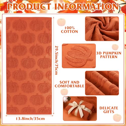 Peryiter Fall Hand Towels Set 3D Pumpkin Jacquard Rust Orange Autumn Decor