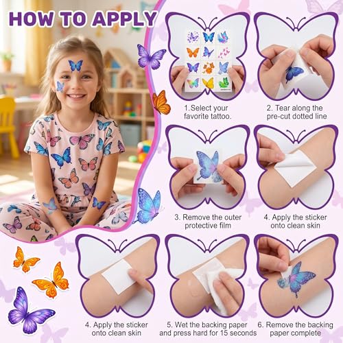 96 PCS Cute Butterfly Temporary Tattoos for Kids