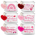Landical 12 Sets Galentine's Day Makeup Bags Gifts Bulk for Woman Valentine's Day Canvas Bags with Zipper Pink Plush Heart Keychains Galentines Party Favors Supplies for Friends Besties Ladies
