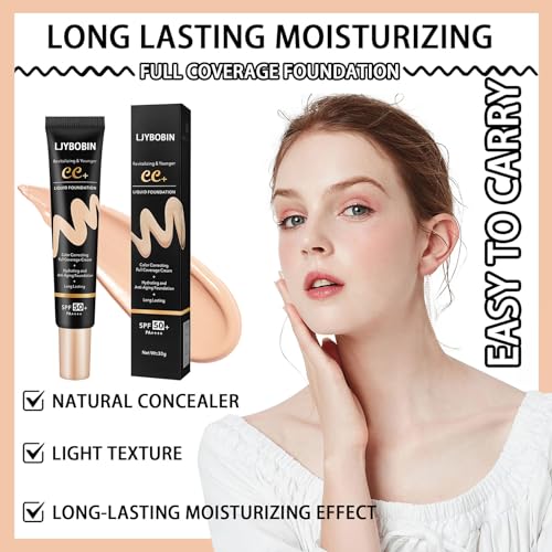 Hydrating CC Cream with SPF 50+ PA++++,Waterproof Flawless Concealer Full Coverage BB Cream for All Skin Types,Long Lasting Moisturizing Full Coverage Liquid Foundation for Men & Women（Natural）