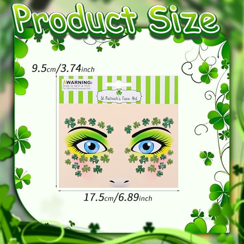 St. Patrick's Day Glitter Face Tattoos with Shamrock Gems
