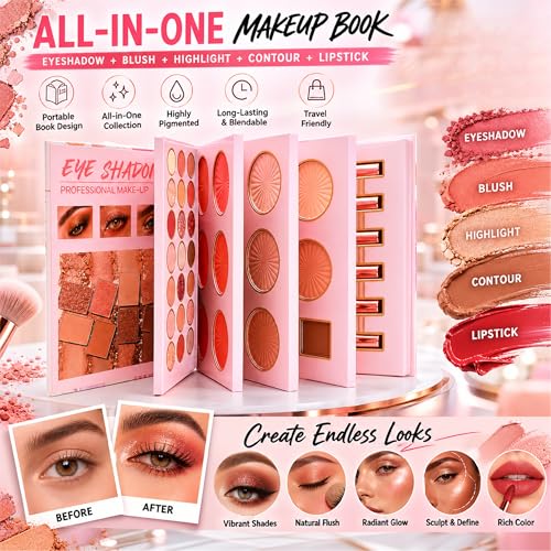 5-in-1 Makeup Palette Book with Eyeshadow, Blush & Contour