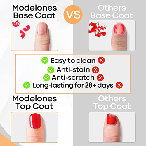 Modelones No Wipe Gel Top and Base Coat Set - Long Lasting 2-Piece Kit