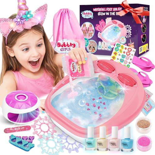 Kids Spa Day Kit for Girls, 42+ Piece Spa Set with Waterfall Foot Spa, Nail Spa Kit, Pedicure and Manicure Accessories (Regular Spa Set)