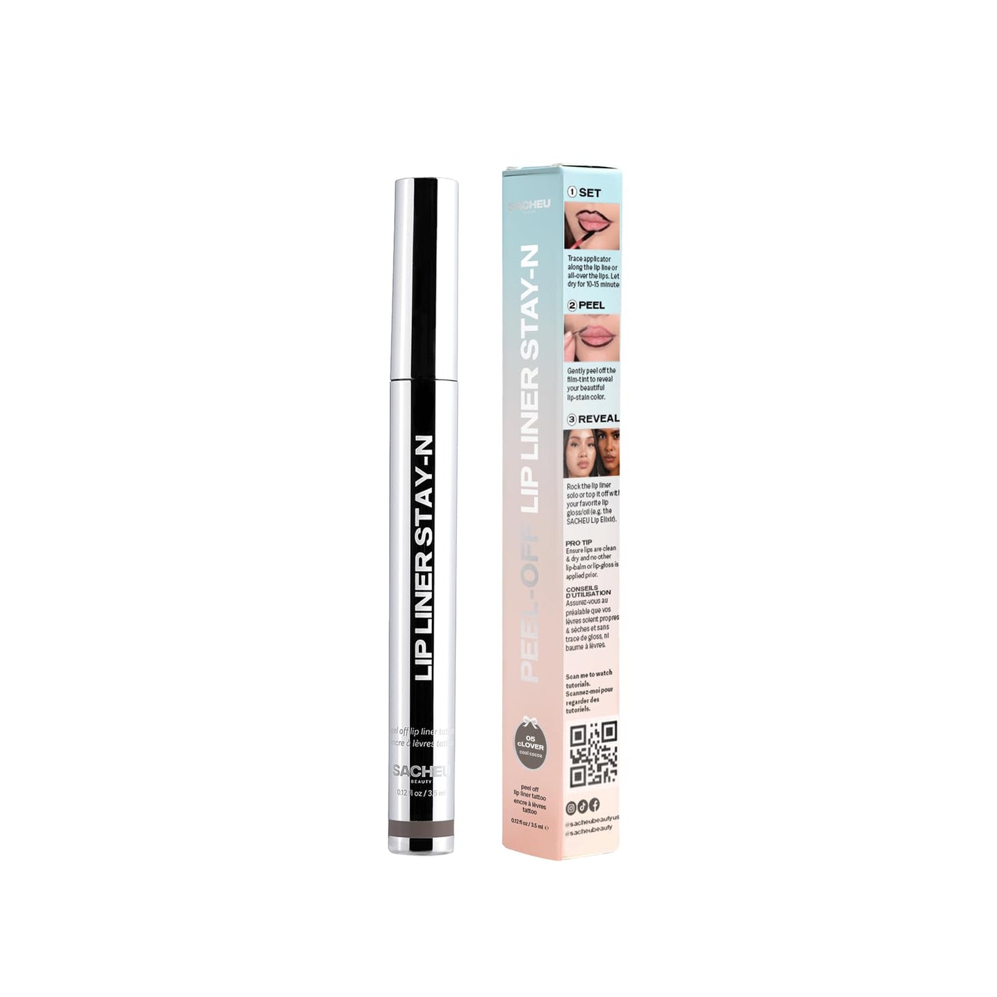 Sacheu Lip Liner Stay-N - Peel Off Lip Liner Tattoo, Peel Off Lip Stain, Long Lasting Lip Stain Peel Off, Infused with Hyaluronic Acid & Vitamin E, For All Skin Types, cLOVER