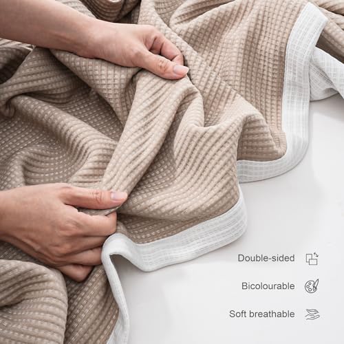 Soft Microfiber Double-Sided Blanket, Bicolourable, Breathable, 90x 65 inches (Khaki-White Plus)